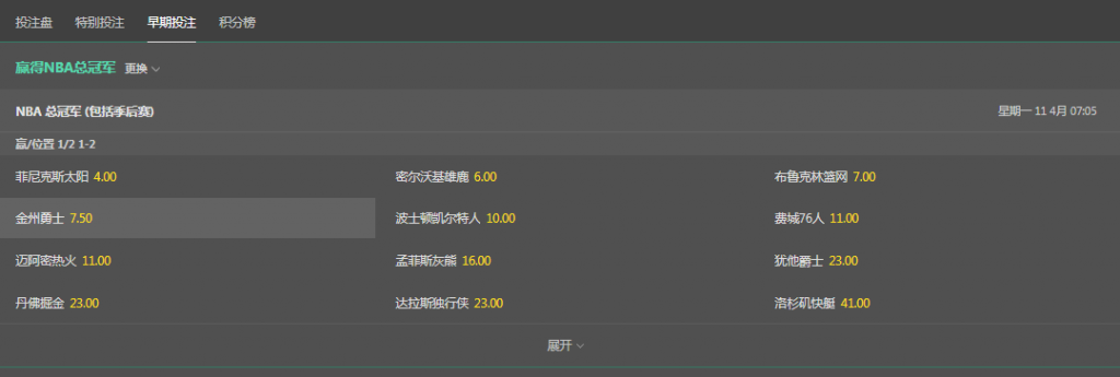bet365-NBA盘口和赔率