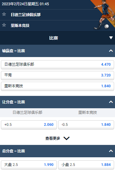 日德兰 v 里斯本竞技，平博的欧洲联赛赔率和盘口
