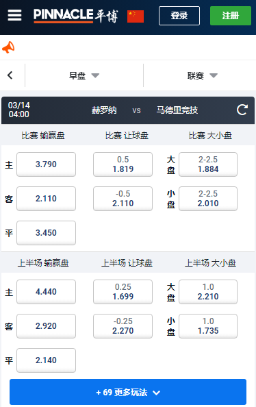 西甲,赫罗纳-马德里竞技,平博赔率和盘口