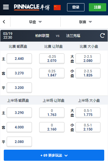 德甲,柏林联盟-法兰克福,平博赔率和盘口
