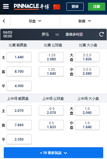 罗马-桑普多利亚,平博赔率和盘口
