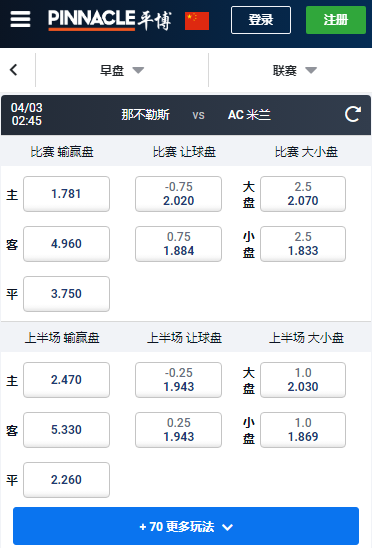 那不勒斯-AC米兰,平博赔率盘口