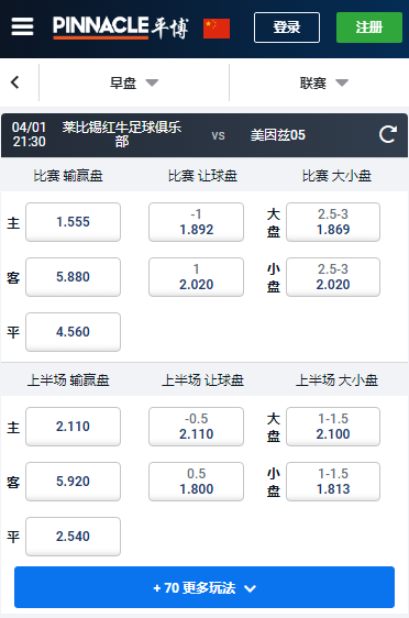 莱比锡-美因茨05,平博赔率和盘口
